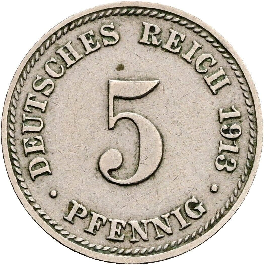 5 Pfennig 1913 D – Vorderseite