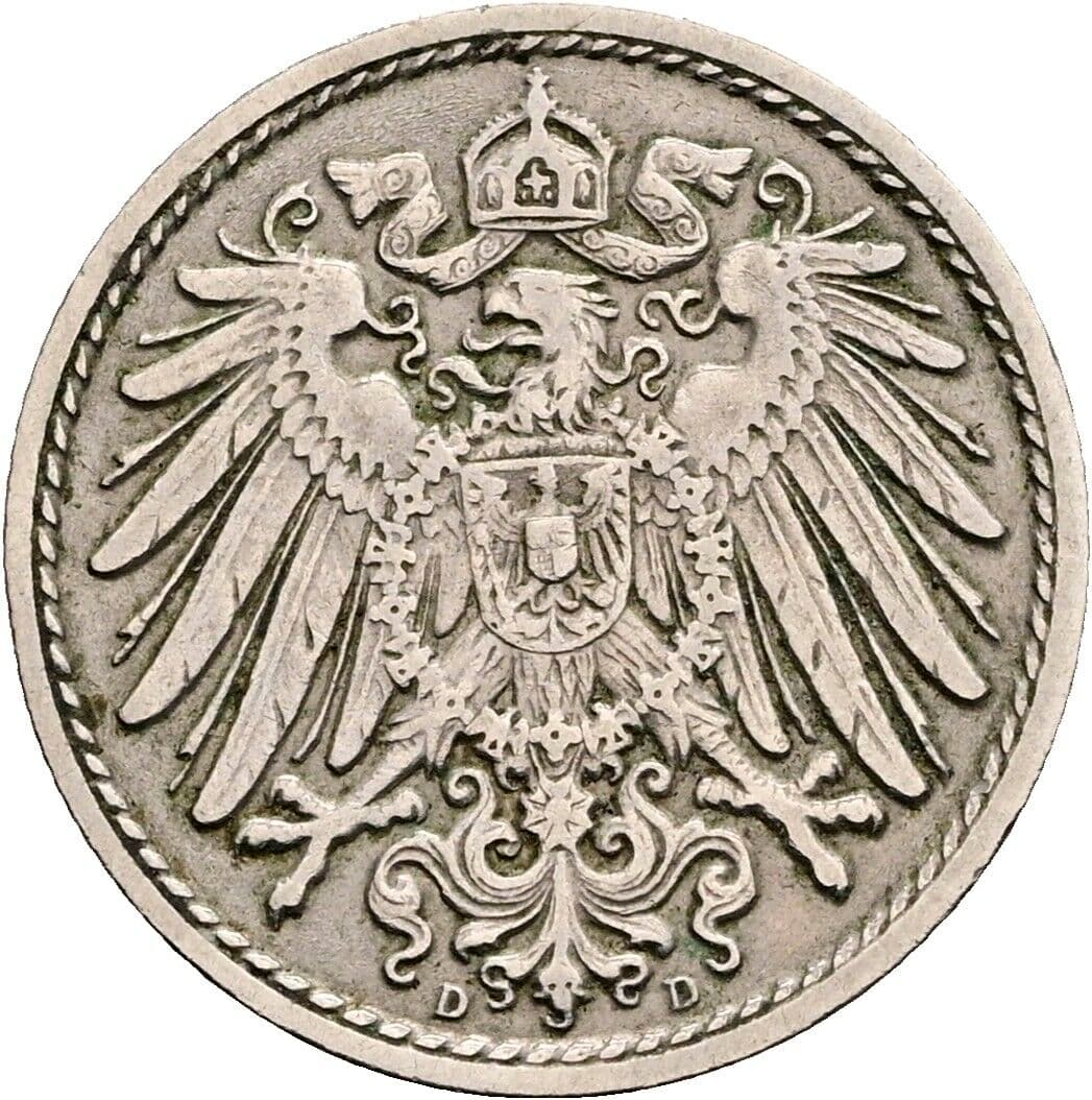 5 Pfennig 1909 D – Rückseite