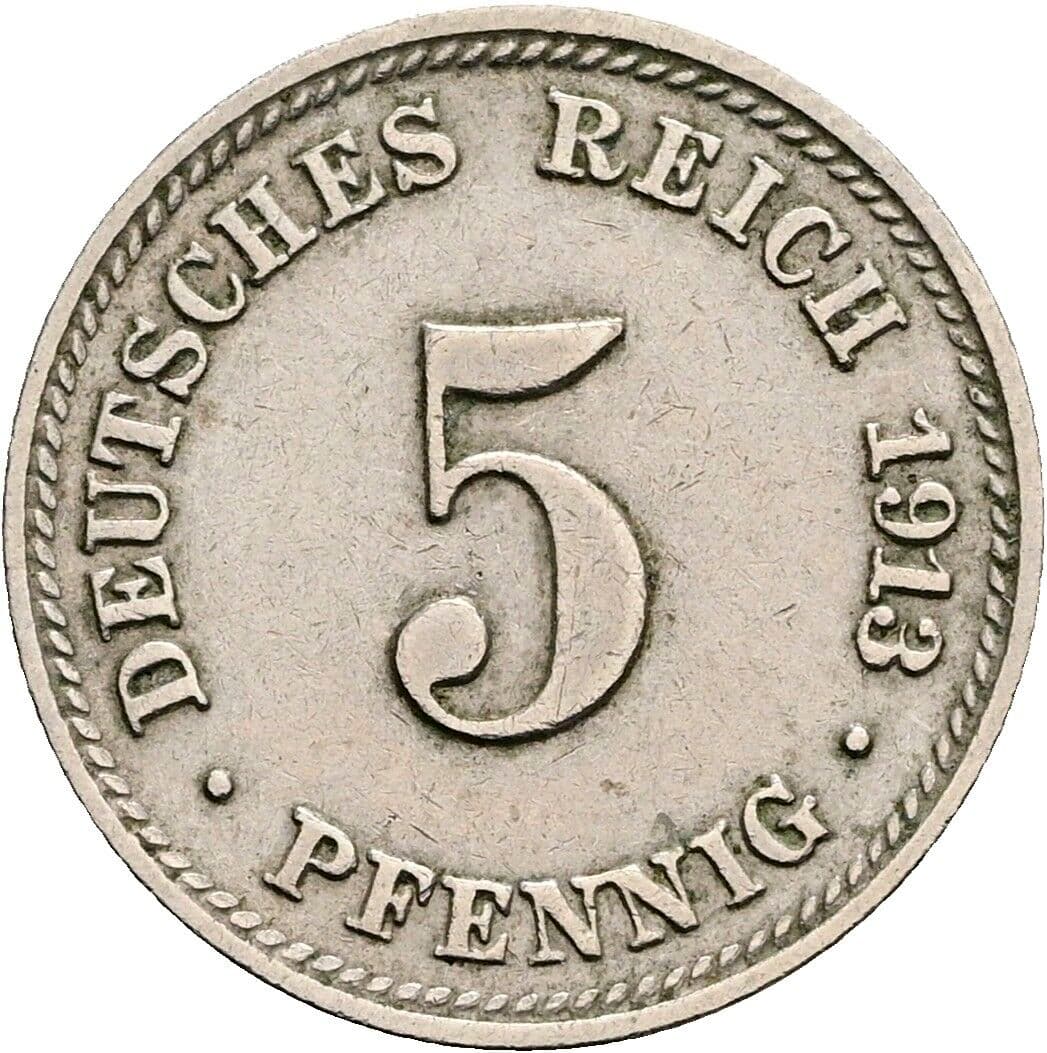 5 Pfennig 1913 D – Vorderseite