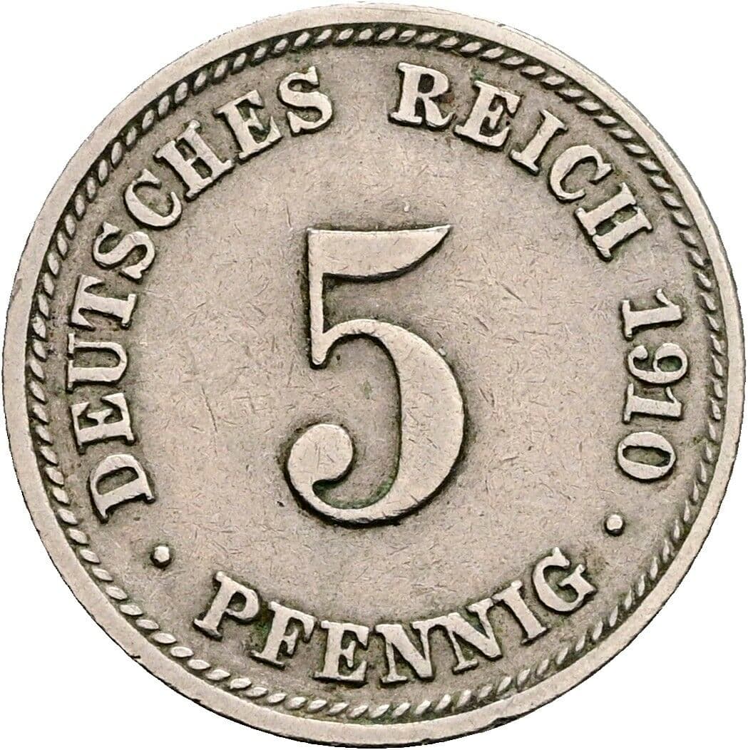 5 Pfennig 1910 D – Vorderseite