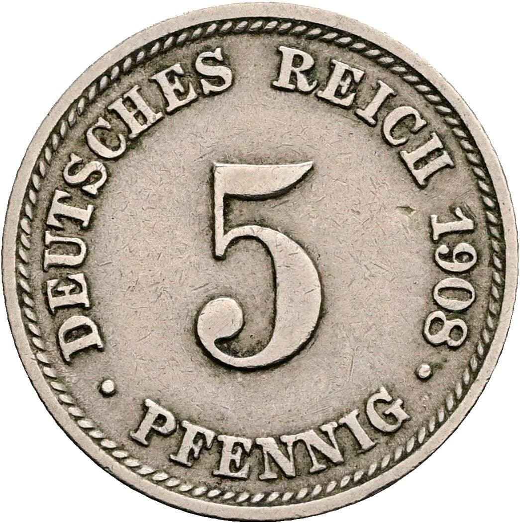 5 Pfennig 1908 D – Vorderseite