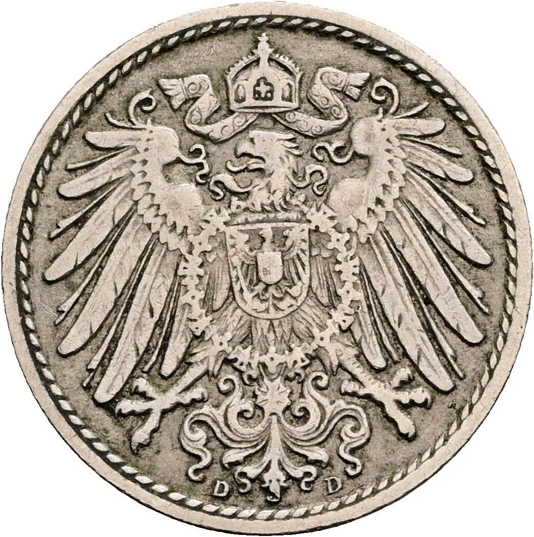 5 Pfennig 1908 D – Rückseite
