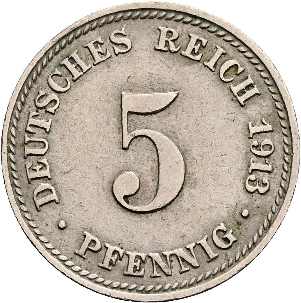 5 Pfennig 1913 D – Vorderseite