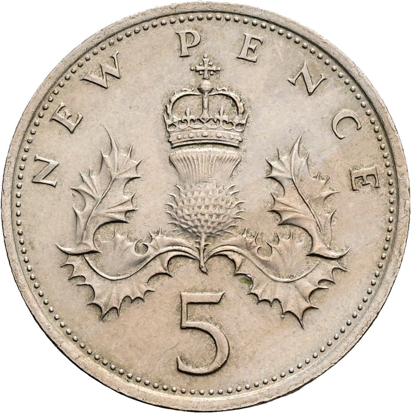 5 New Pence Elisabeth II. 1952-2022 1975 – Rückseite