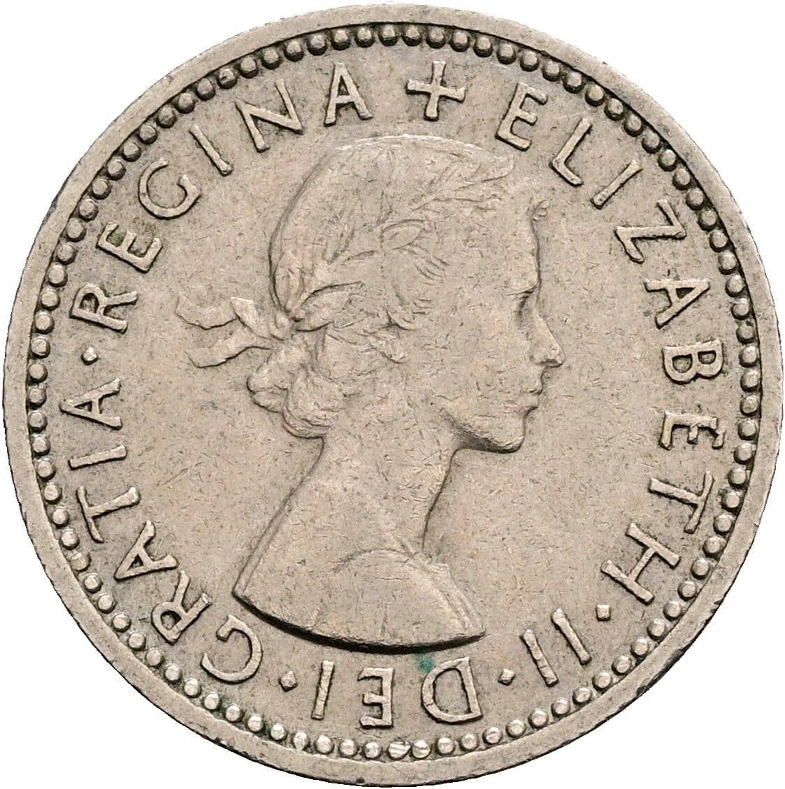 6 Pence Elisabeth II. 1952-2022 1956 – Vorderseite