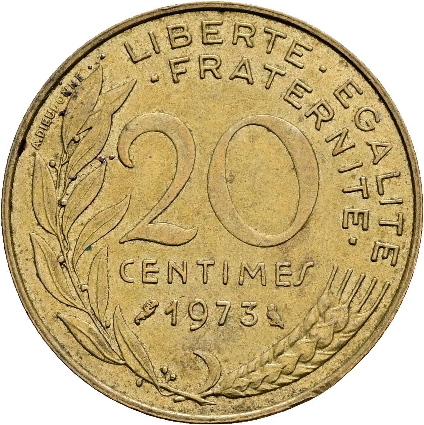 20 Centimes 1973 – Rückseite