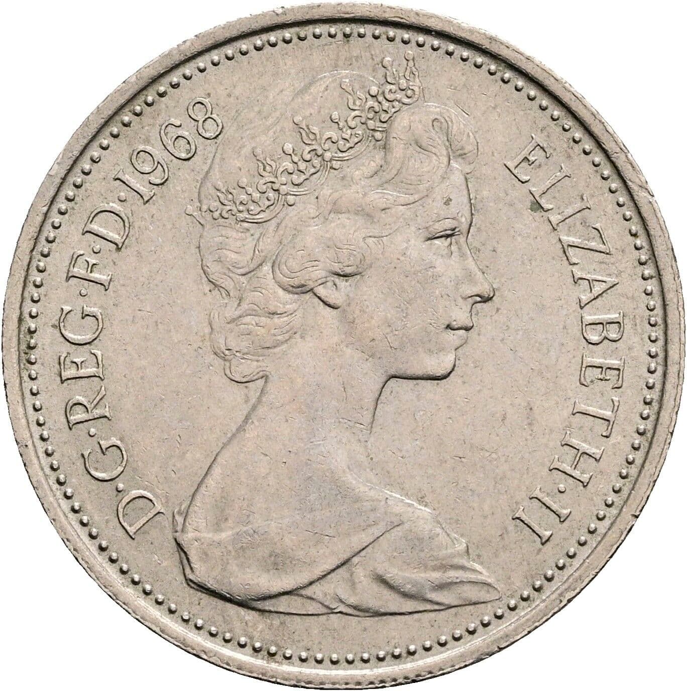 5 New Pence Elisabeth II. 1952-2022 1968 – Vorderseite