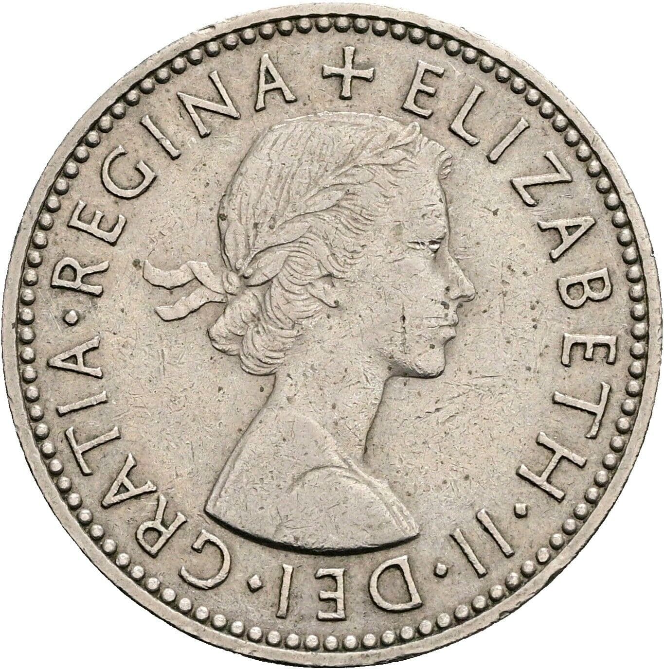 One Shilling Elisabeth II. 1952-2022 1955 – Vorderseite