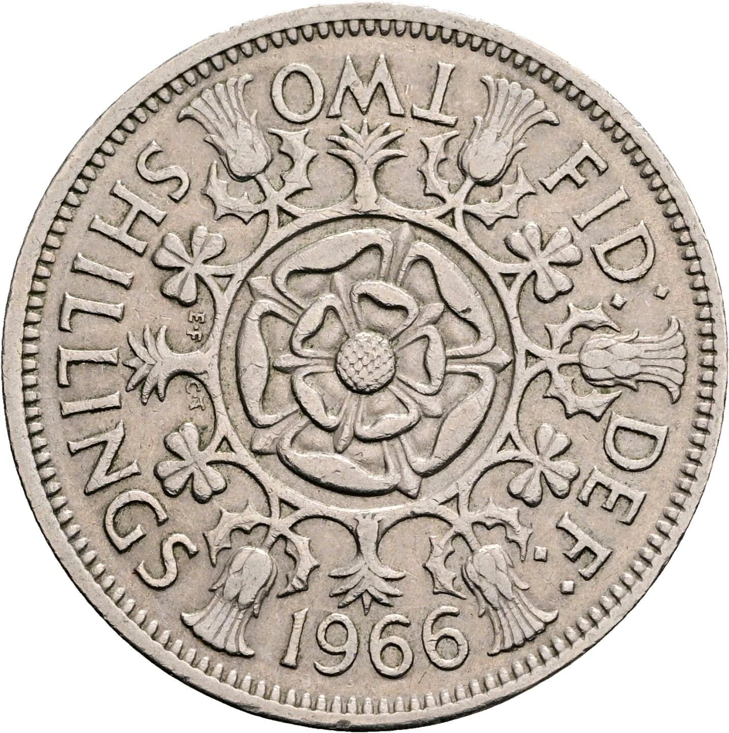 2 Shillings Elisabeth II. 1952-2022 1966 – Rückseite