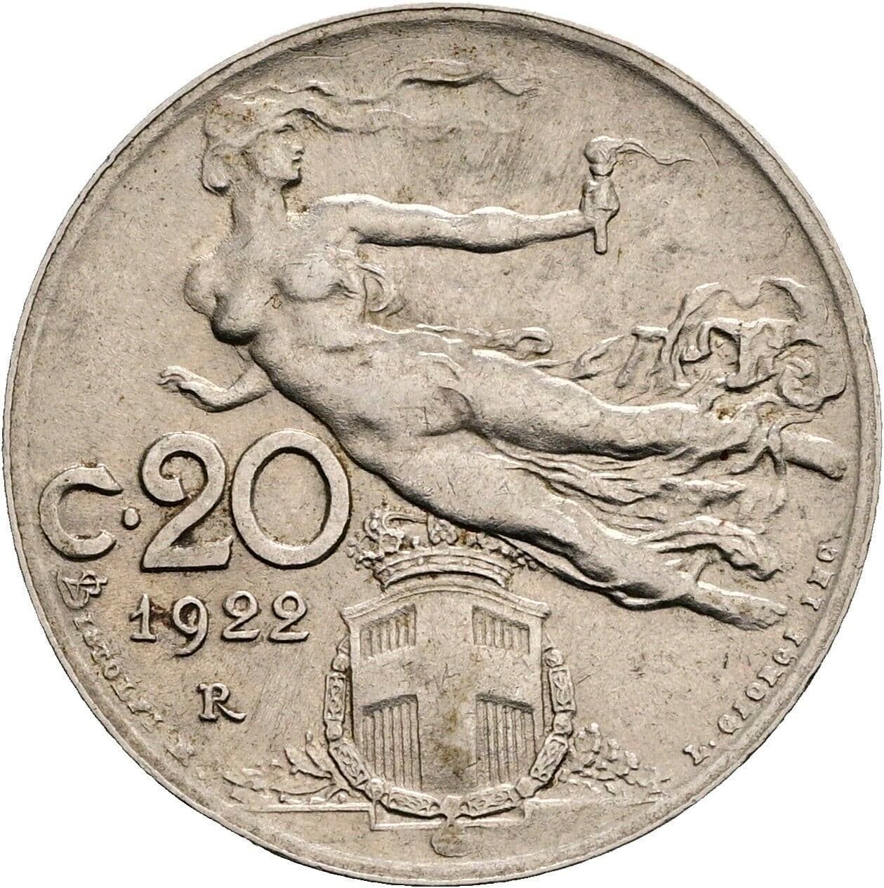 20 Centesimi Vittorio Emanuele III. 1900-1946 1922 – Rückseite