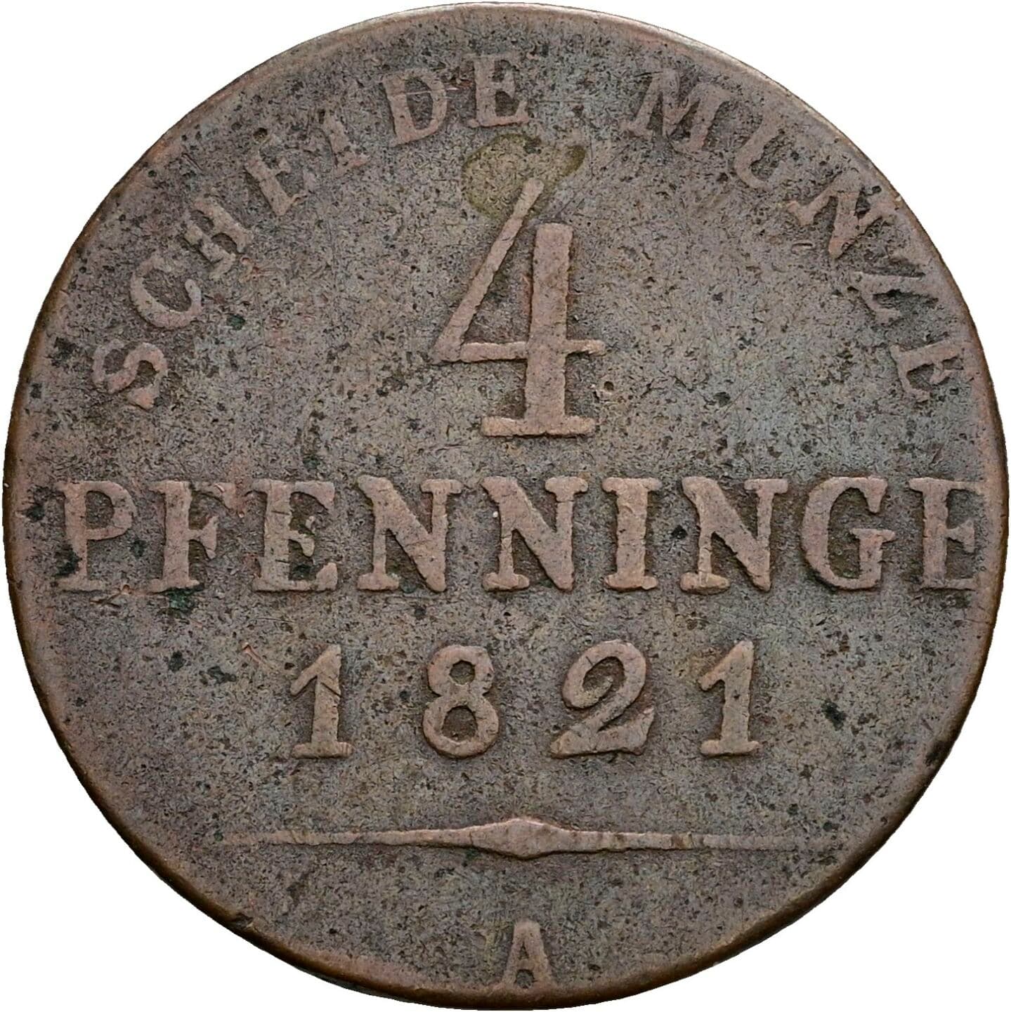 4 Pfennige Friedrich Wilhelm III. (1797-1840) 1821 A – Vorderseite