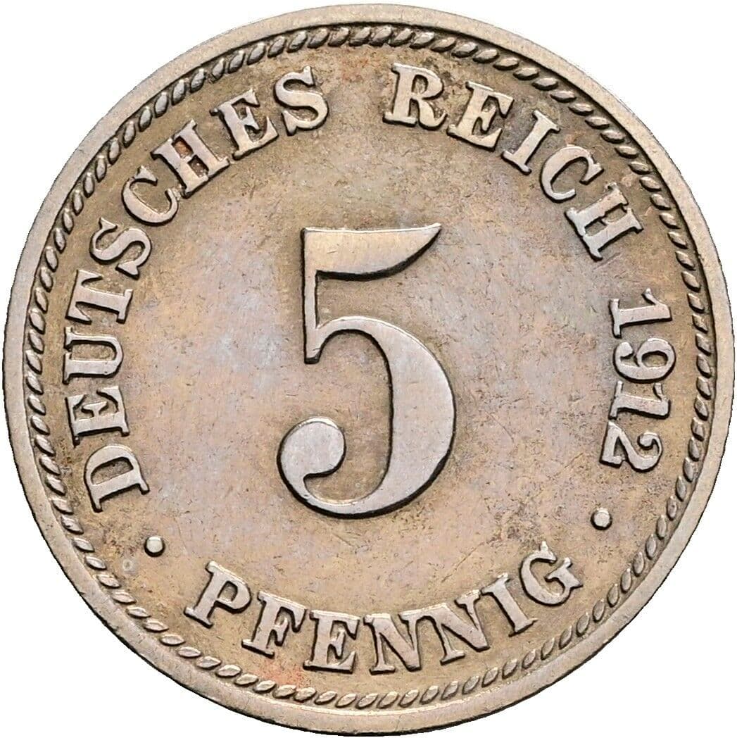 5 Pfennig 1912 D – Vorderseite