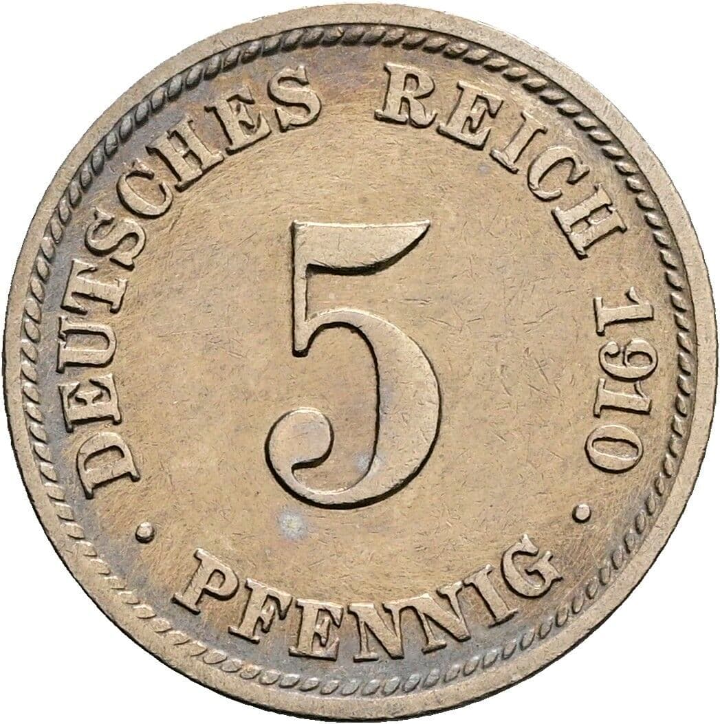 5 Pfennig 1910 D – Vorderseite