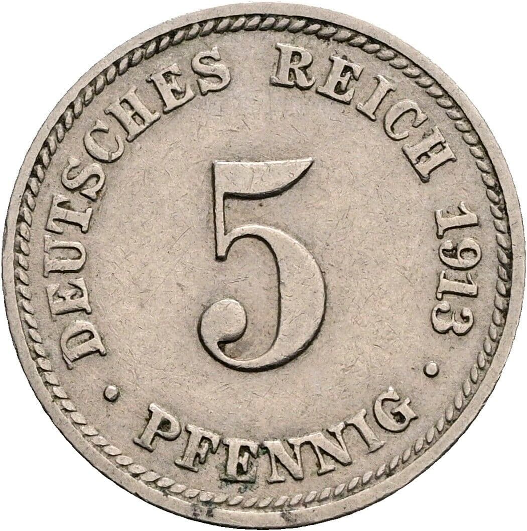 5 Pfennig 1913 D – Vorderseite