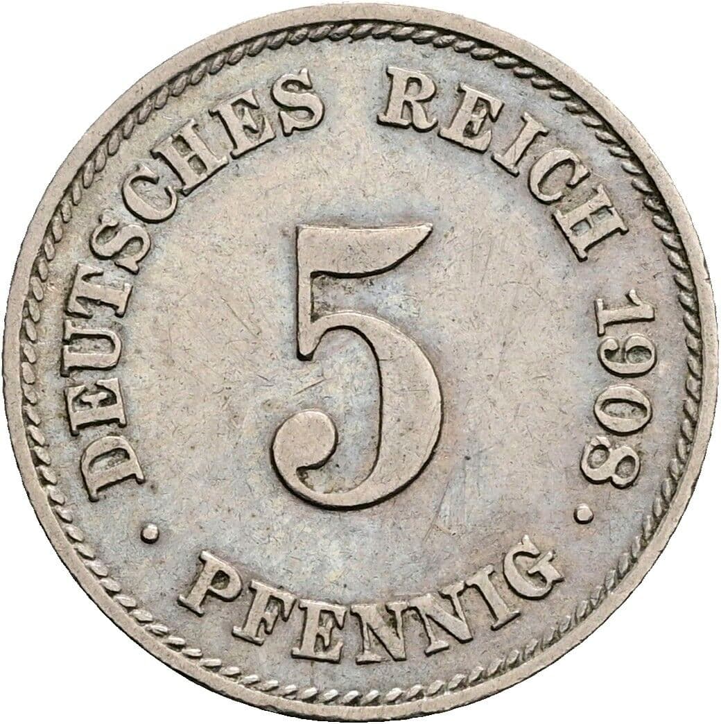 5 Pfennig 1908 E – Vorderseite