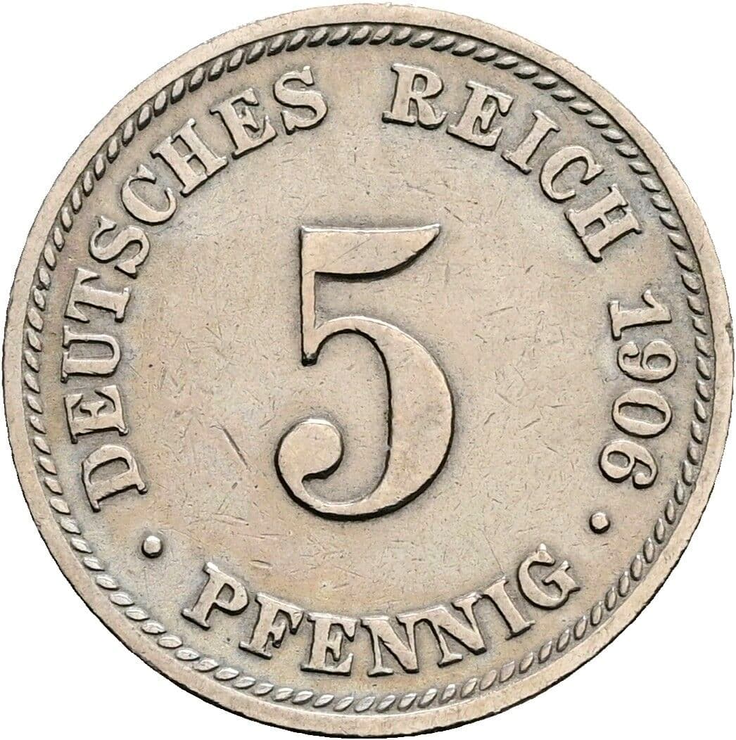 5 Pfennig 1906 D – Vorderseite