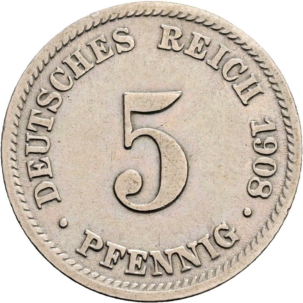 5 Pfennig 1908 D – Vorderseite