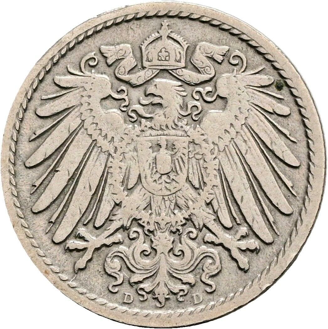 5 Pfennig 1908 D – Rückseite