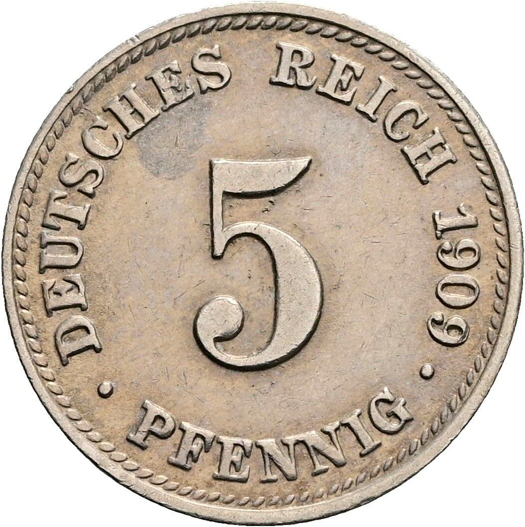 5 Pfennig 1909 D – Vorderseite
