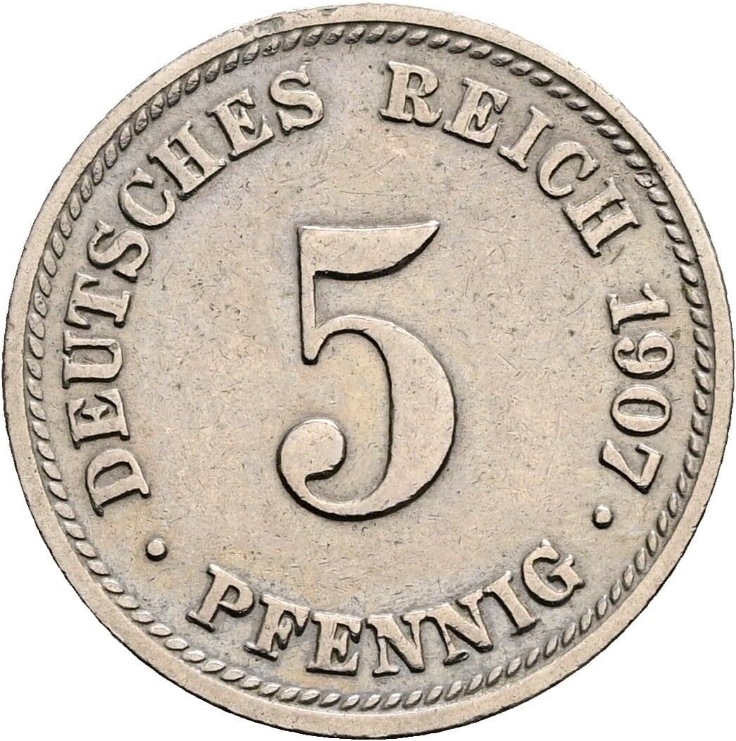 5 Pfennig 1907 D – Vorderseite