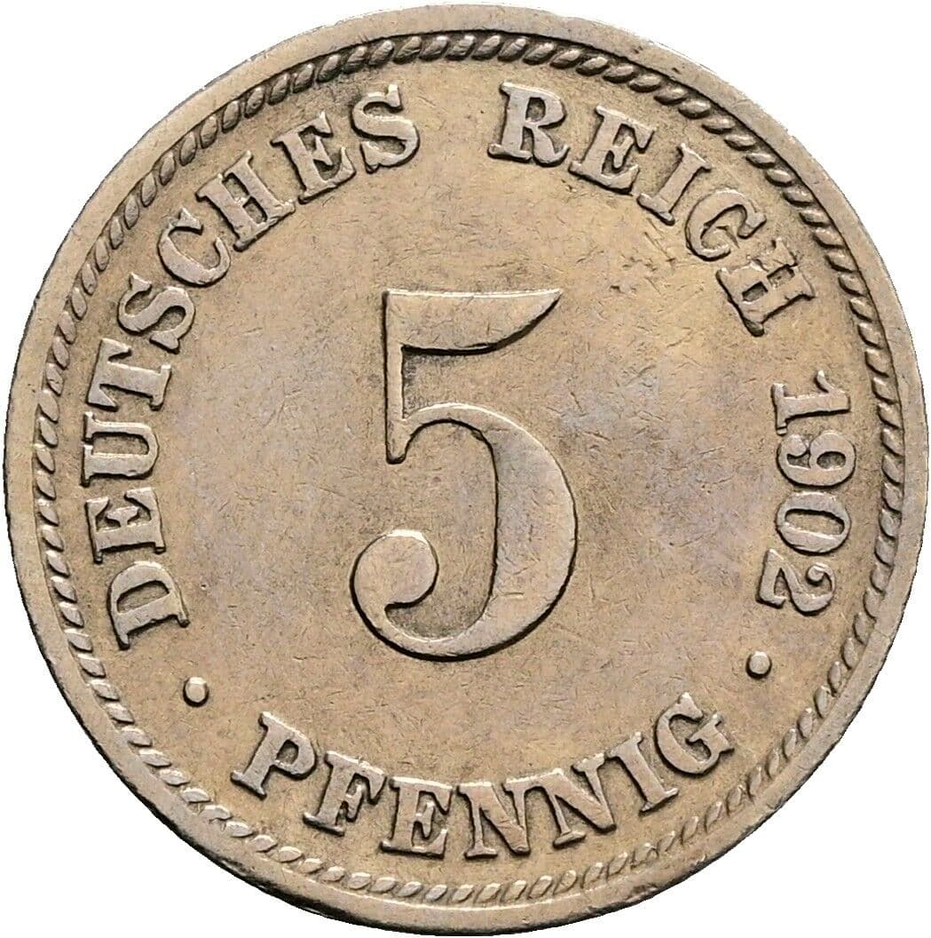 5 Pfennig 1902 D – Vorderseite