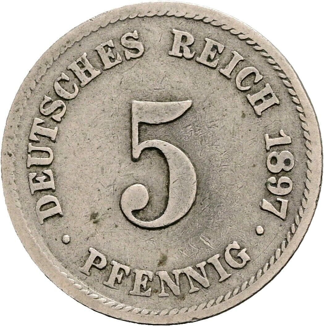 5 Pfennig 1897 G – Vorderseite