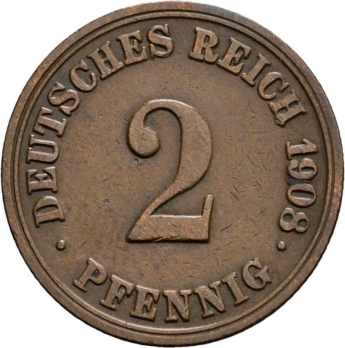 2 Pfennig 1908 A – Vorderseite