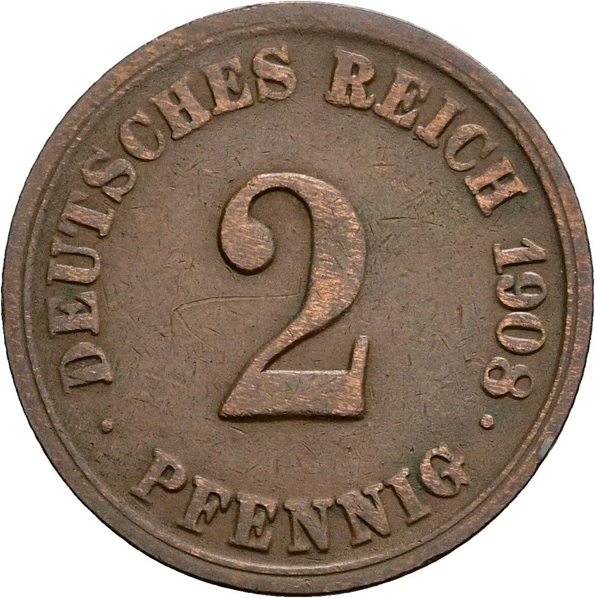 2 Pfennig 1908 A – Vorderseite