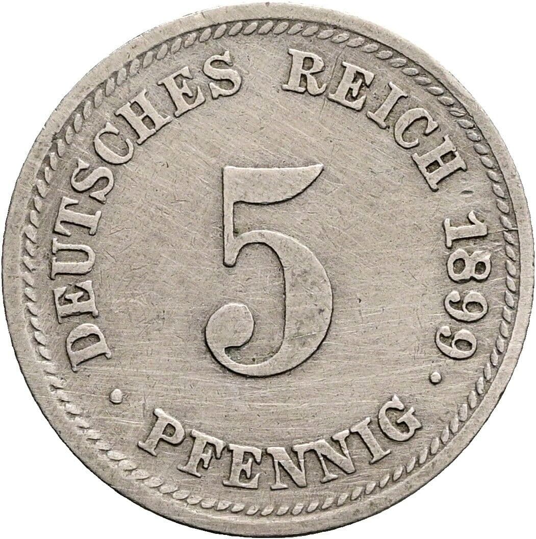 5 Pfennig 1899 D – Vorderseite