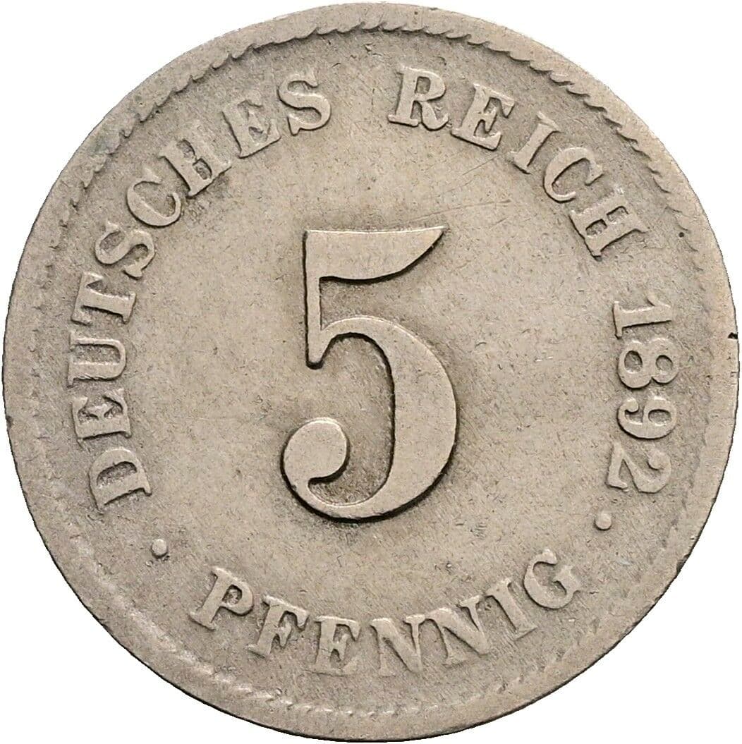 5 Pfennig 1892 G – Vorderseite