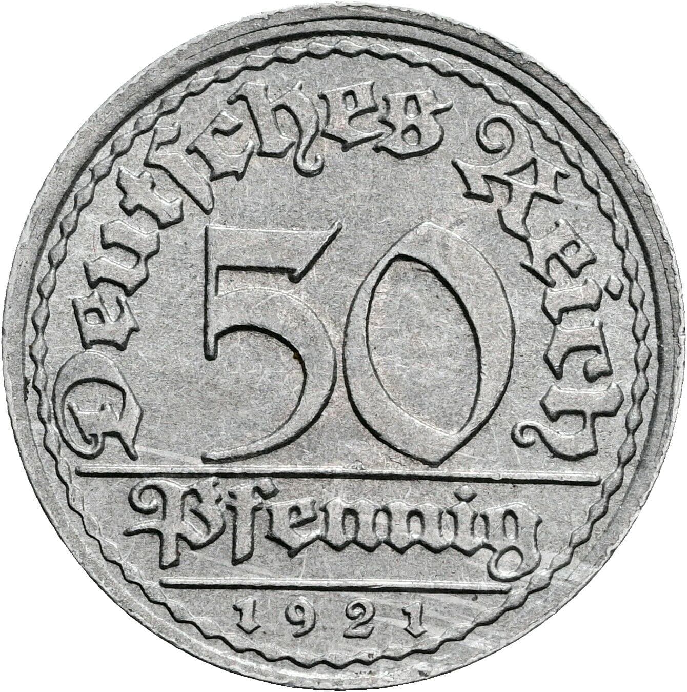 50 Pfennig 1921 F – Vorderseite