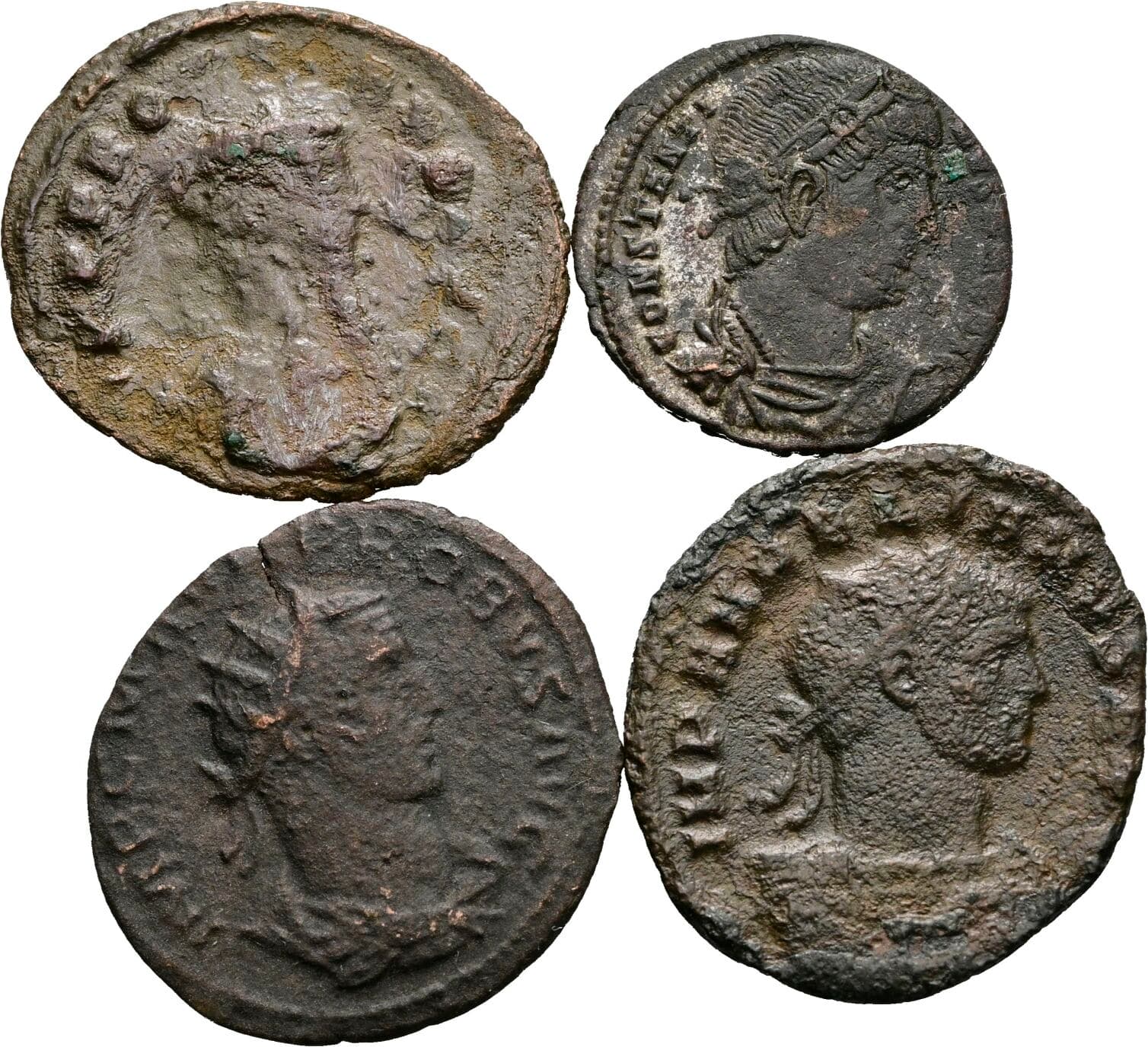 Lot 4 Stück spätrömische Bronzemünzen – Vorderseite