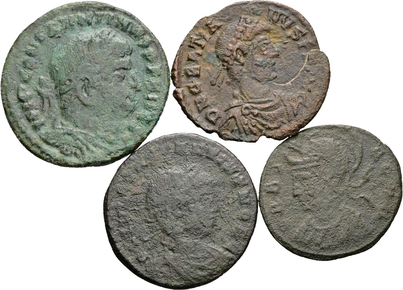 Lot 4 Stück spätrömische Bronzemünzen – Vorderseite