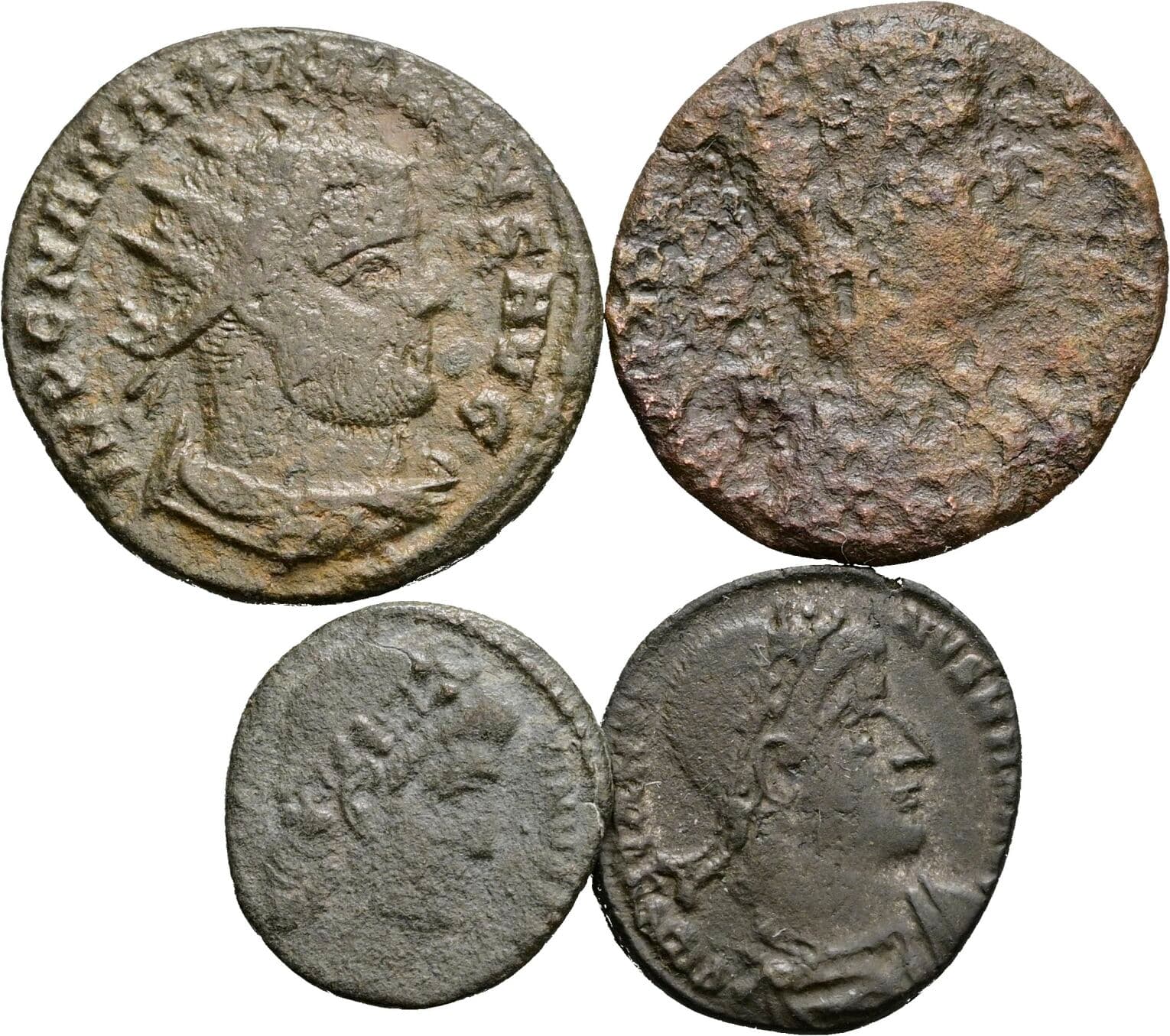 Lot 4 Stück spätrömische Bronzemünzen – Vorderseite