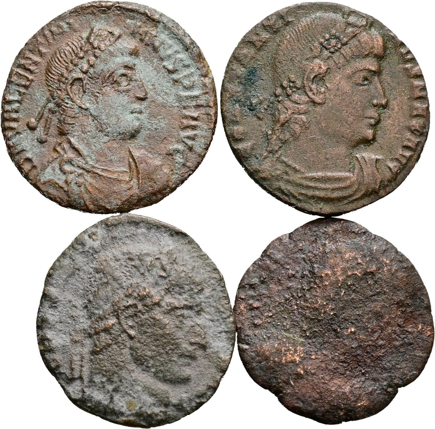 Lot 4 Stück spätrömische Bronzemünzen – Vorderseite