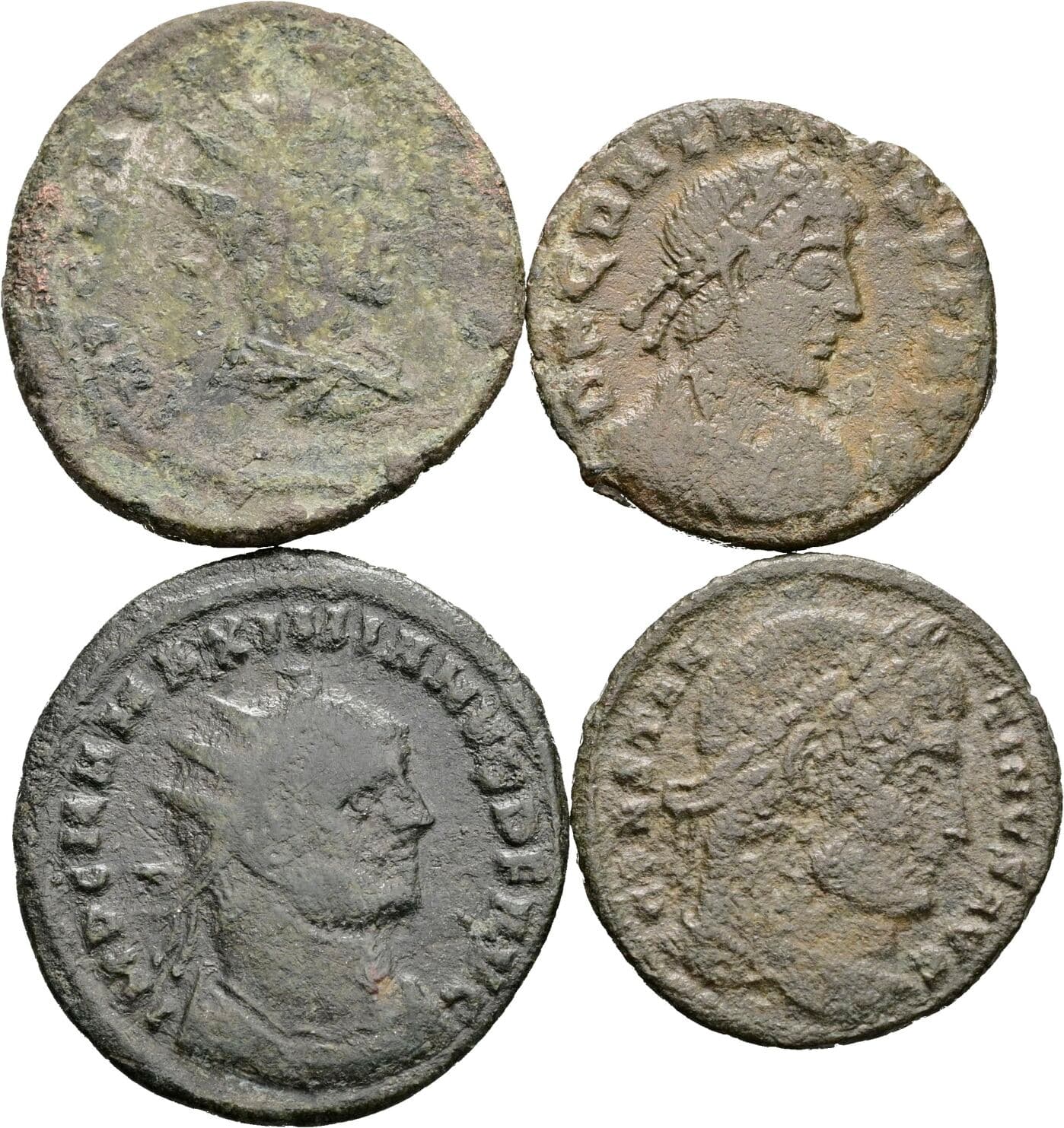 Lot 4 Stück spätrömische Bronzemünzen – Vorderseite