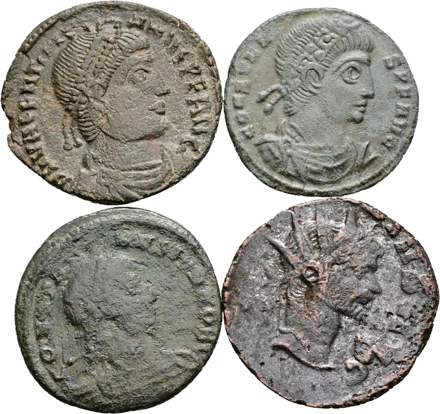 Lot 4 Stück spätrömische Bronzemünzen – Vorderseite
