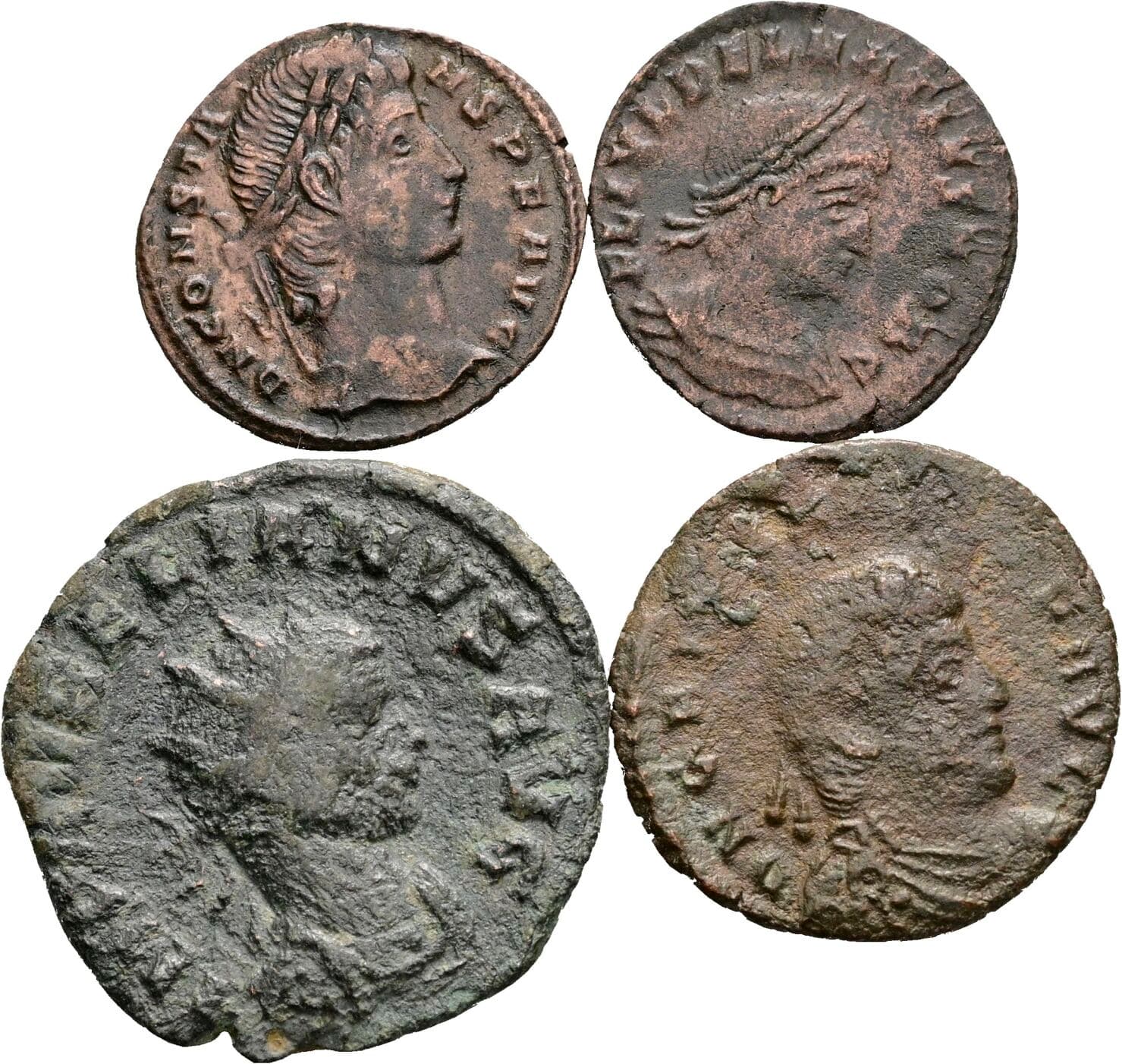 Lot 4 Stück spätrömische Bronzemünzen – Vorderseite