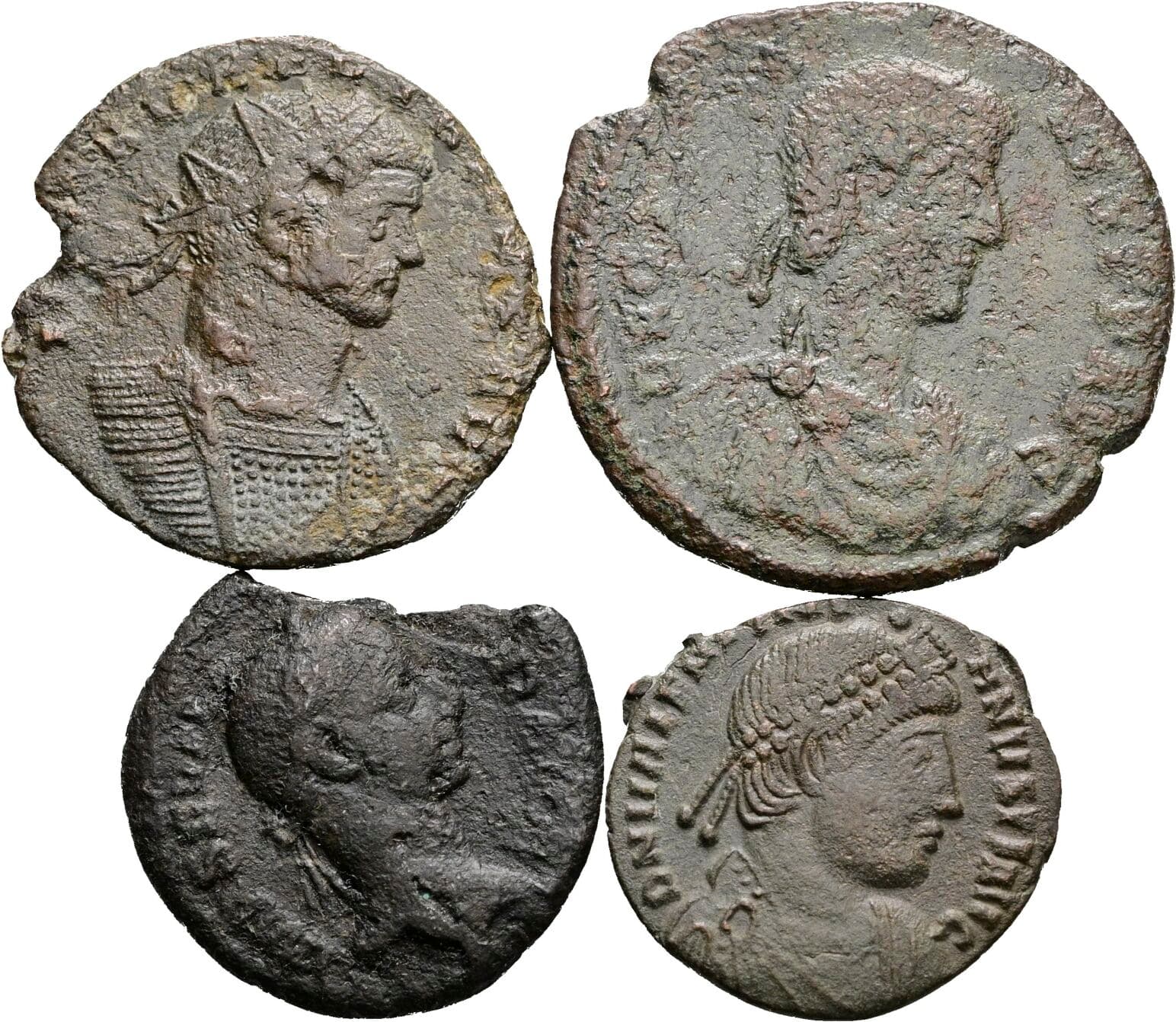 Lot 4 Stück spätrömische Bronzemünzen – Vorderseite