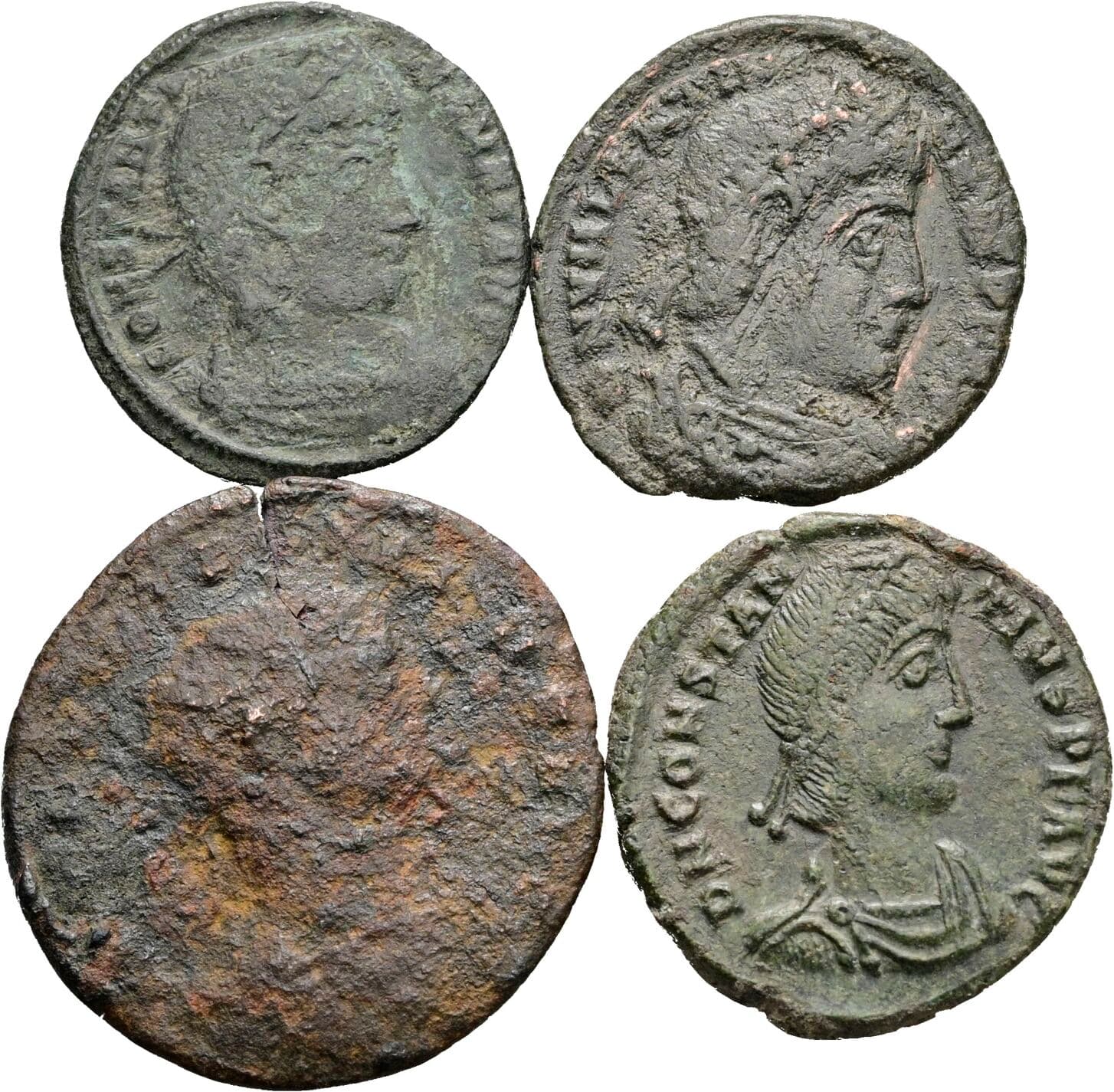 Lot 4 Stück spätrömische Bronzemünzen – Vorderseite