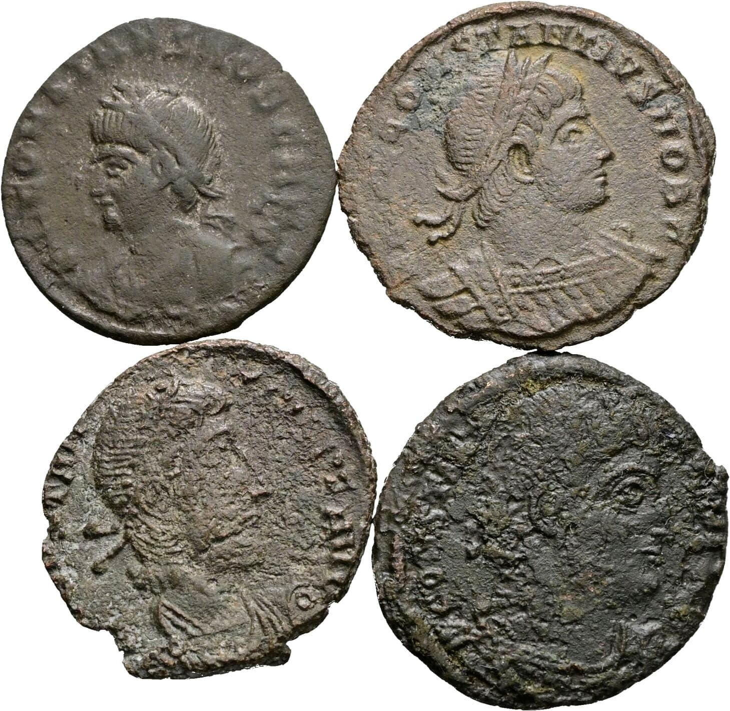 Lot 4 Stück spätrömische Bronzemünzen – Vorderseite