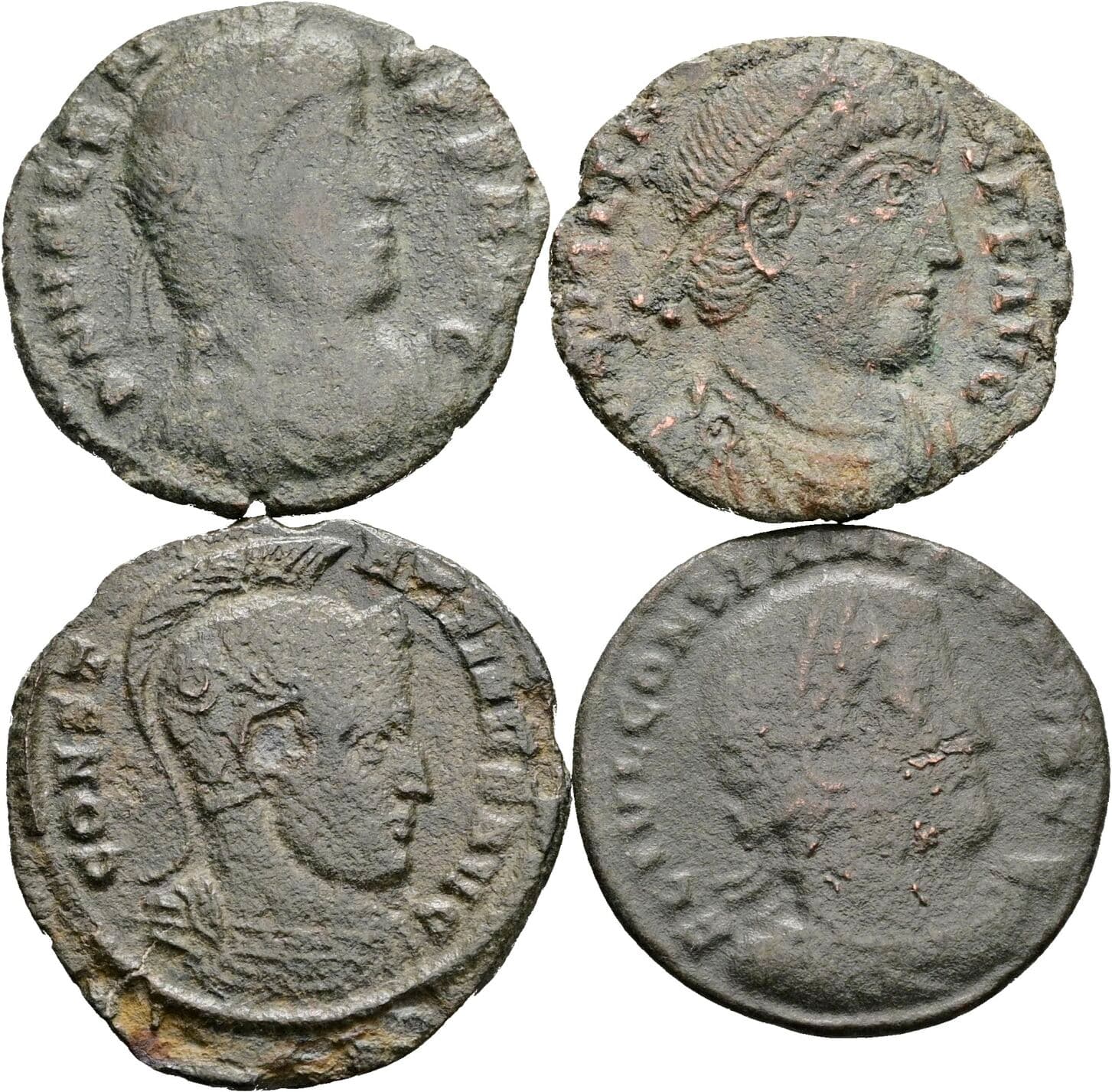 Lot 4 Stück spätrömische Bronzemünzen – Vorderseite