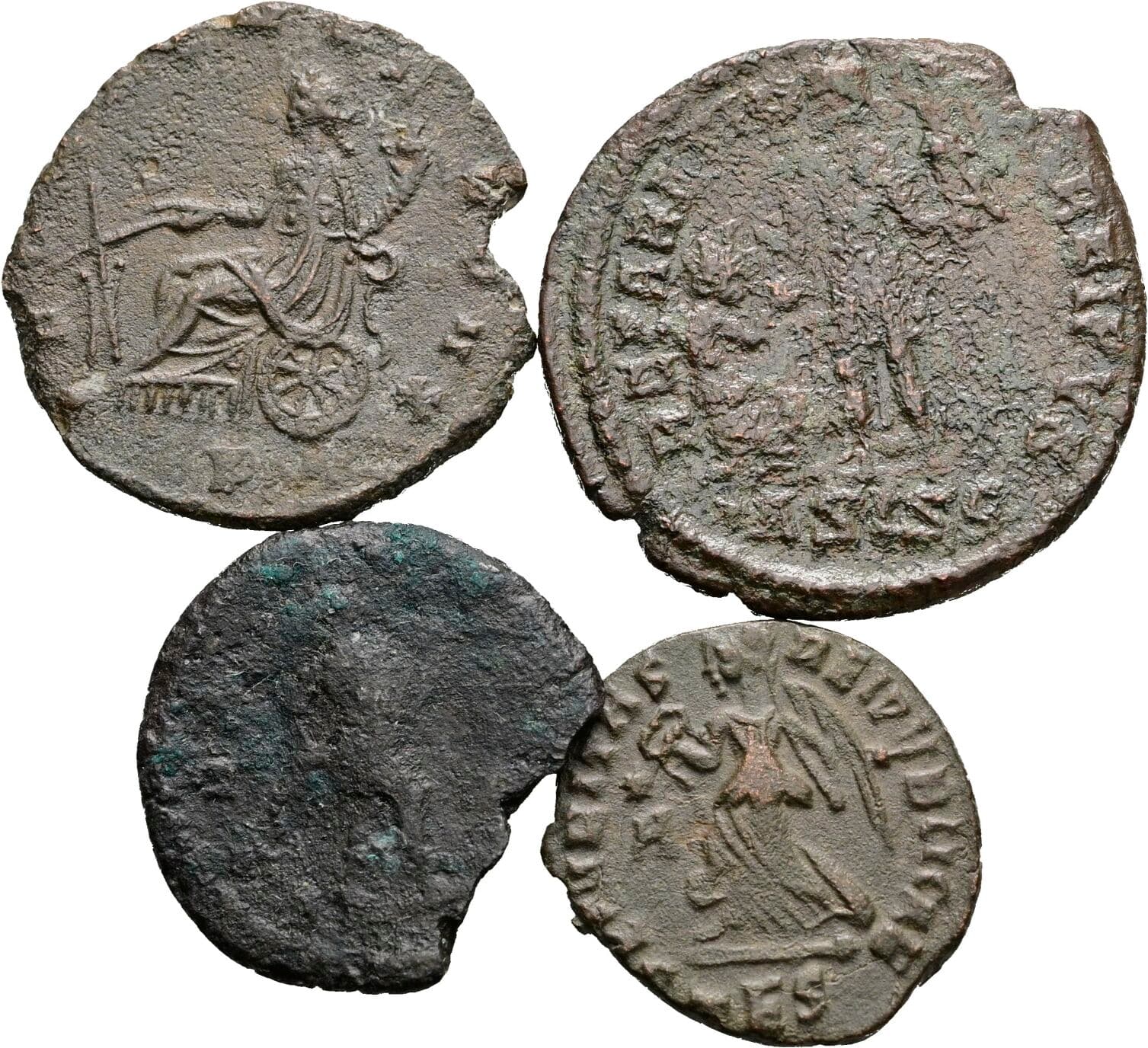 Lot 4 Stück spätrömische Bronzemünzen – Rückseite
