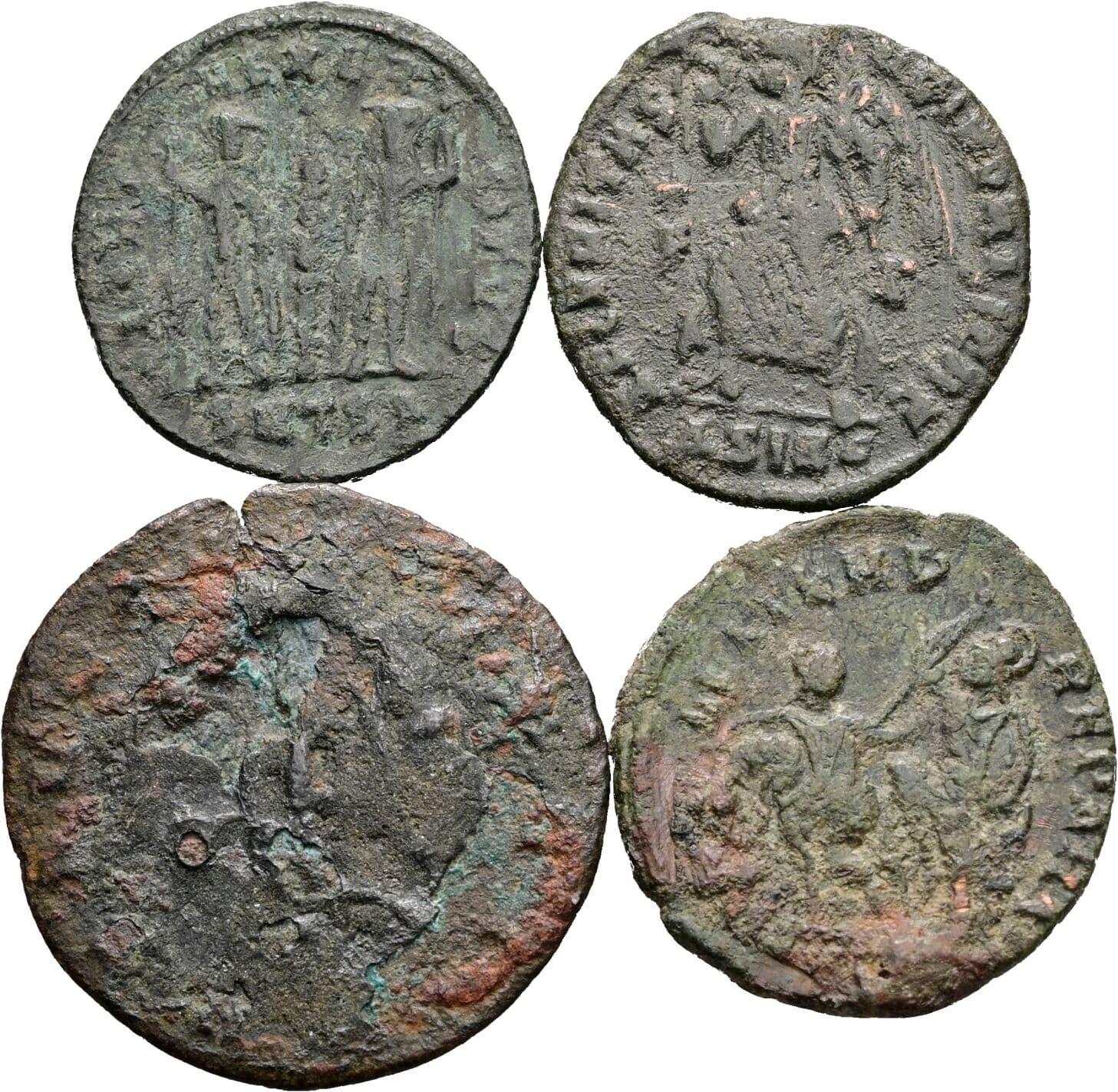 Lot 4 Stück spätrömische Bronzemünzen – Rückseite