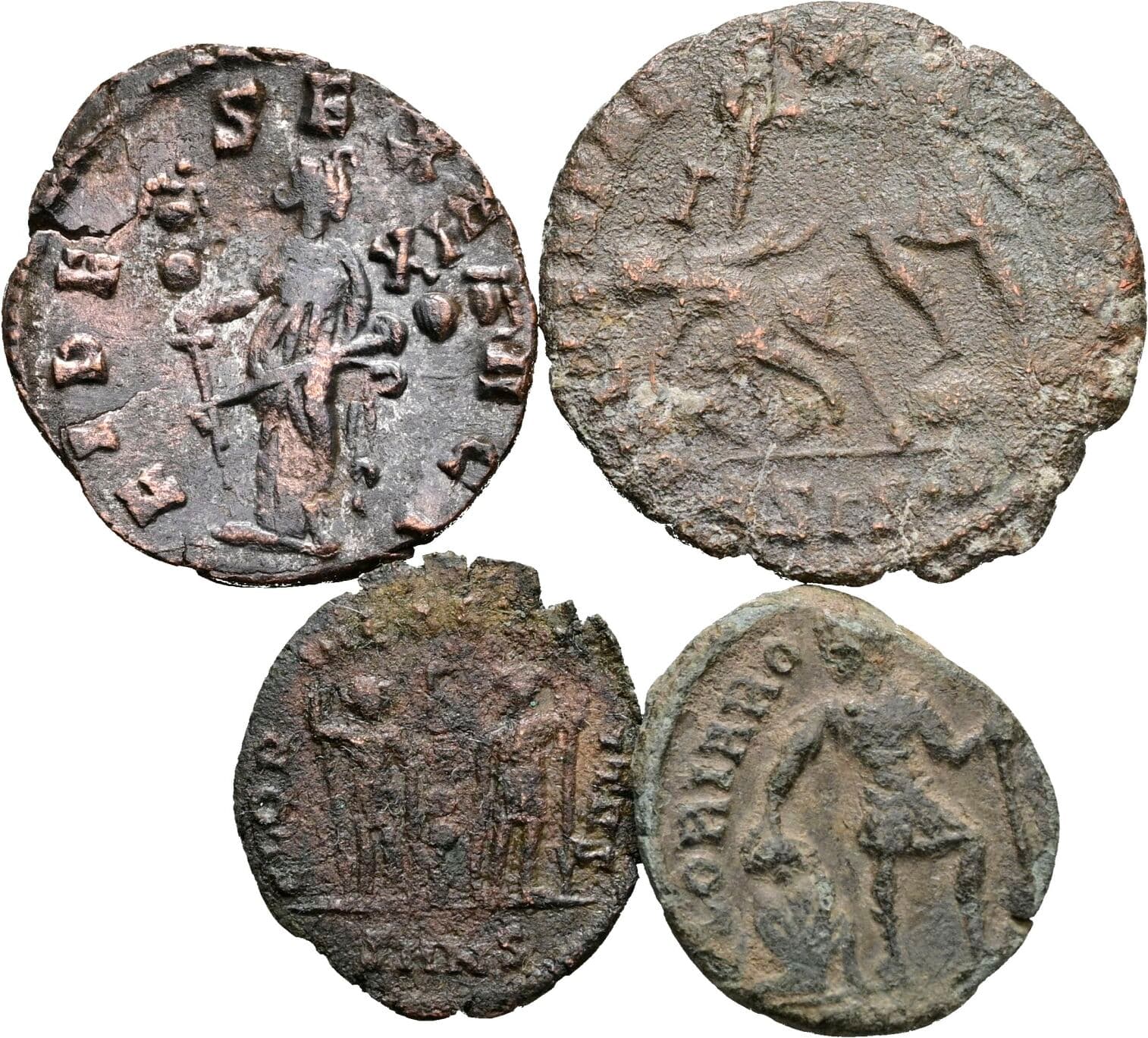 Lot 4 Stück spätrömische Bronzemünzen