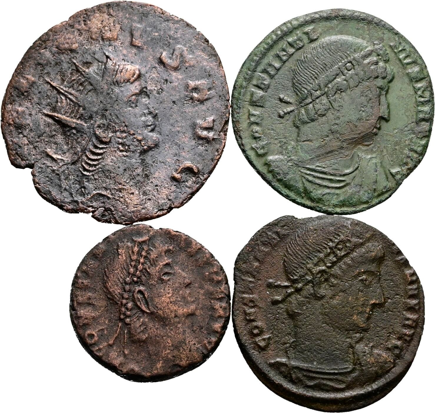 Lot 4 Stück spätrömische Bronzemünzen – Vorderseite