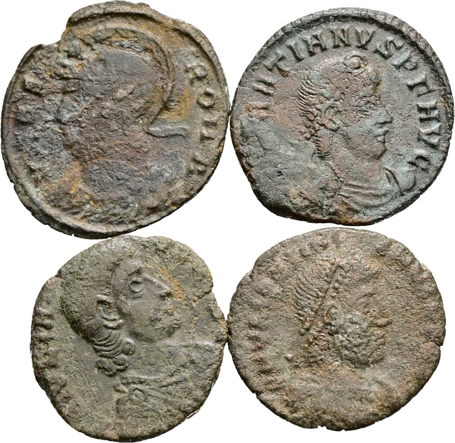 Lot 4 Stück spätrömische Bronzemünzen – Vorderseite