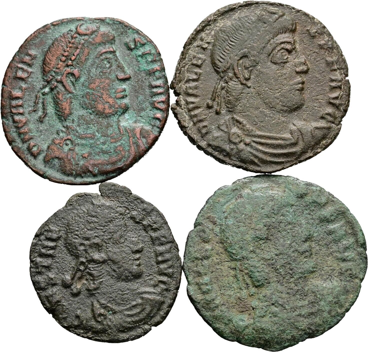 Lot 4 Stück spätrömische Bronzemünzen – Vorderseite