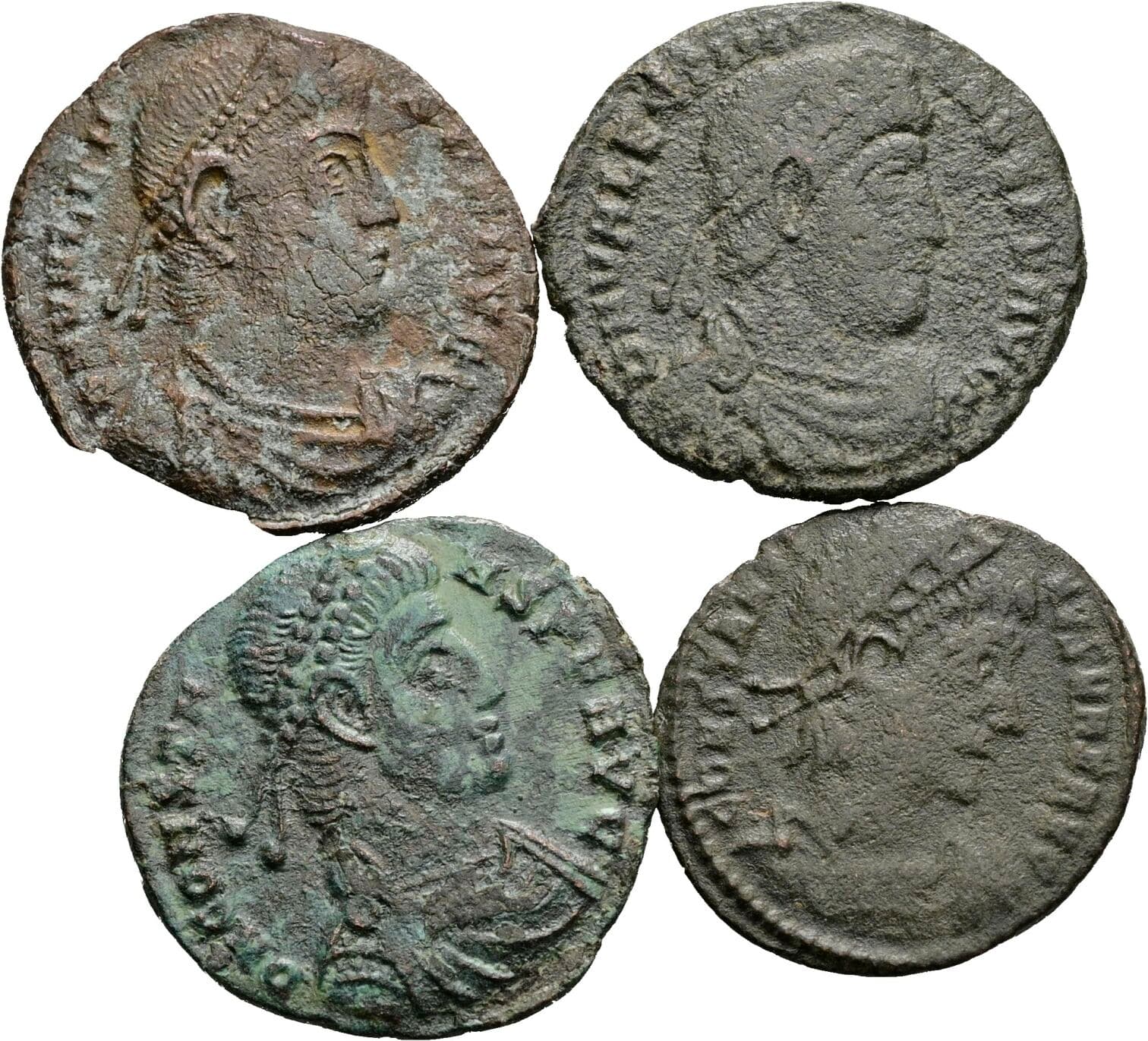 Lot 4 Stück spätrömische Bronzemünzen – Vorderseite