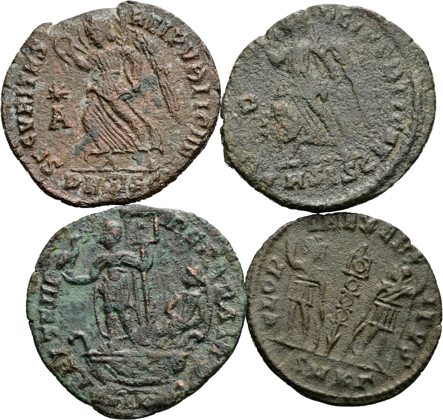 Lot 4 Stück spätrömische Bronzemünzen – Rückseite